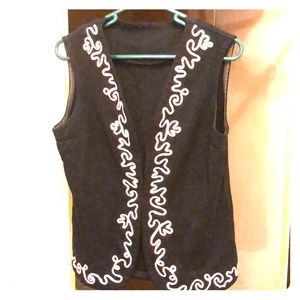 Black Wool Vest. With white embroidery